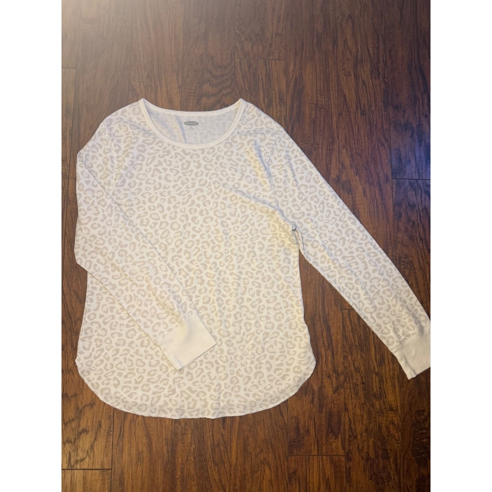 Old Navy W XXL Cream Beige Leopard Print Waffle Knit Thermal Long Sleeve Top
